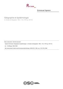 Géographie et épidémiologie - article ; n°578 ; vol.103, pg 407-412