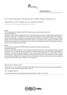 Le Front national à l Assemblée (1986-1988). Respect et subversion de la règle du jeu parlementaire - article ; n°20 ; vol.5, pg 99-118