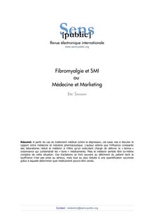  Fibromyalgie et SMI ou Médecine et Marketing