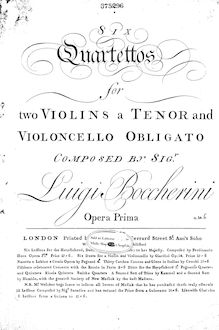 Partition violoncelle, 6 corde quatuors, G.159-164 (Op.2), Boccherini, Luigi par Luigi Boccherini