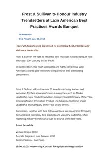 Frost & Sullivan to Honour Industry Trendsetters at Latin American Best Practices Awards Banquet