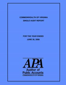 Commonwealth of Virginia Single Audit Report for the Year Ended June 30, 2008