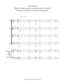 Partition Score pour chœur et orgue ou piano, Ave Maria, gratia plena