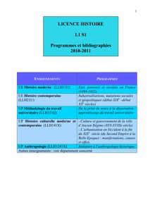 LICENCE HISTOIRE L1 S1 Programmes et bibliographies 2010-2011