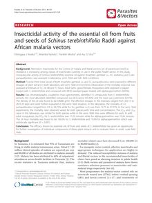 Insecticidal activity of the essential oil from fruits and seeds of Schinus terebinthifoliaRaddi against African malaria vectors