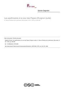Les apothicaires à la cour des Papes d Avignon (suite) - article ; n°231 ; vol.64, pg 225-236
