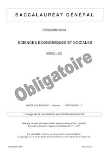 Sujet du bac serie ES 2013: Sciences économiques et sociales épreuve  obligatoire-métropole