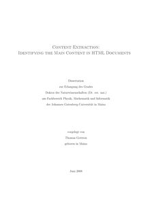 Content extraction [Elektronische Ressource] : identifying the main content in HTML documents / vorgelegt von Thomas Gottron