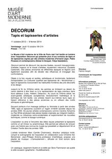 MAM: exposition "Decorum, tapis et tapisseries d artistes" (communiqué de presse)