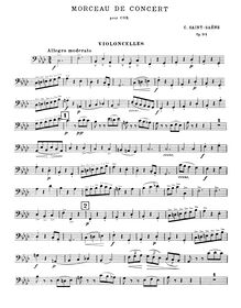 Partition violoncelles, Morceau de Concert, Op.94, Saint-Saëns, Camille