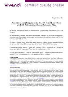 Négociations exclusives avec Altice : communiqué de Vivendi