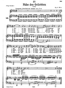 Partition complète, transposition pour low voix, Nähe des Geliebten, D.162 (Op.5 No.2)