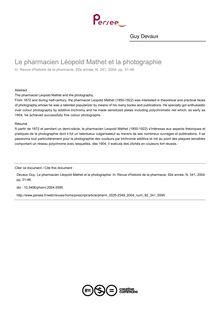Le pharmacien Léopold Mathet et la photographie - article ; n°341 ; vol.92, pg 31-46