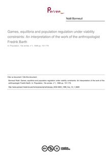 Games, equilibria and population regulation under viability constraints: An interpretation of the work of the anthropologist Fredrik Barth - article ; n°1 ; vol.10, pg 151-179