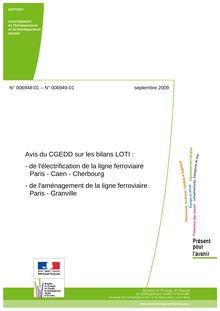 Avis du CGEDD sur les bilans LOTI : de l électrification de la ligne ferroviaire Paris - Caen - Cherbourg ; de l aménagement de la ligne ferroviaireParis - Granville
