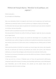  Pétition de François Bayrou : Moraliser la vie publique, une urgence !