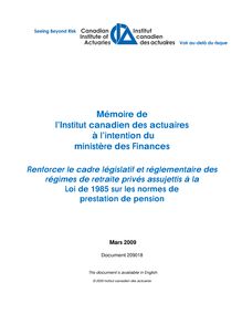 The Canadian Institute of Actuaries is pleased to comment on the Department of Finance's Discussion Paper