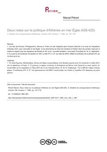 Deux notes sur la politique d Athènes en mer Égée (428-425) - article ; n°1 ; vol.108, pg 161-176