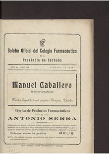 Boletín Oficial del Colegio Farmacéutico de la Provincia de Córdoba, n. 124 (1934)