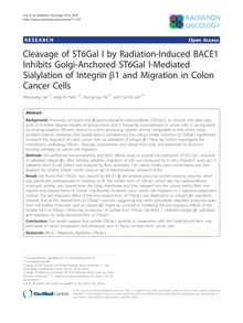 Cleavage of ST6Gal I by Radiation-Induced BACE1 Inhibits Golgi-Anchored ST6Gal I-Mediated Sialylation of Integrin β1 and Migration in Colon Cancer Cells