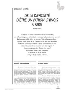 DE LA DIFFICULTÉ D&#39;ÊTRE UN PATRON CHINOIS À PARIS
