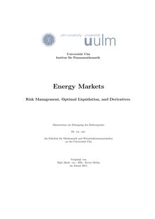 Energy markets [Elektronische Ressource] : risk management, optimal liquidation, and derivatives / vorgelegt von Kevin Metka