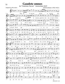 Partition Soprano 1 enregistrement , Gaudete omnes, B♭ major, Sweelinck, Jan Pieterszoon