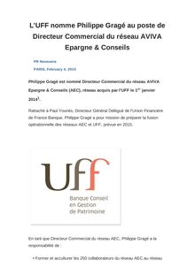 L UFF nomme Philippe Gragé au poste de Directeur Commercial du réseau AVIVA Epargne & Conseils