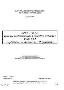 Exploitation de documents et organisation 2002 BTS Géomètre topographe