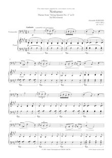 Partition violoncelle et partition de piano, corde quatuor No.2 en D Major