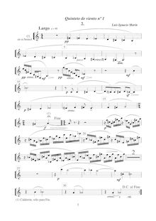 Partition clarinette, Quinteto de viento No.1, Marín García, Luis Ignacio par Luis Ignacio Marín García