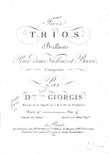 Partition violon 1, 3 corde Trios, Op.4, 3 trios brilliants pour 2 violons et basse