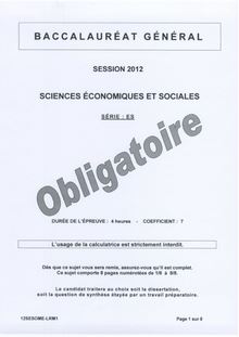Sujet du bac serie ES 2012: Sciences économiques et sociales épreuve  obligatoire-métropole