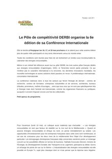 Le Pôle de compétitivité DERBI organise la 6e édition de sa Conférence Internationale