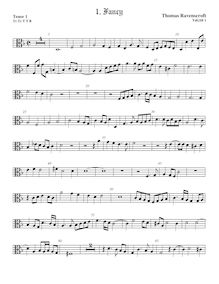 Partition ténor viole de gambe 1, alto clef, fantaisies pour 5 violes de gambe par Thomas Ravenscroft