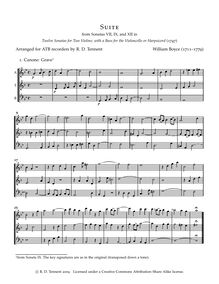 Partition  score (mouvements from sonates 7, 9 et 12), 12 sonates pour 2 violons avec a basse pour pour violoncelle ou Harpsicord