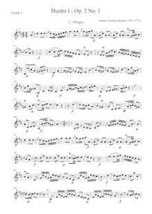Partition violon 1 , partie, 6 duos pour 2 flûtes, Op.2, Quantz, Johann Joachim par Johann Joachim Quantz