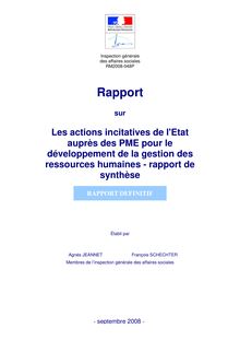 Les actions incitatives de l Etat auprès des PME pour le développement de la gestion des ressources humaines - rapport de synthèse