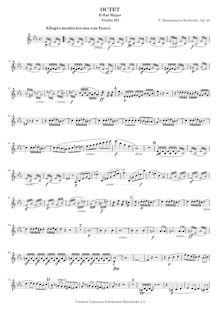 Partition violon 3, Octet pour cordes en E♭, Op.20, E♭ major, Mendelssohn, Felix