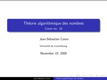 Théorie algorithmique des nombres - Cours no. 10