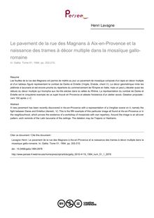 Le pavement de la rue des Magnans à Aix-en-Provence et la naissance des trames à décor multiple dans la mosaïque gallo-romaine - article ; n°1 ; vol.51, pg 202-215