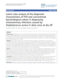Latent class analysis of the diagnostic characteristics of PCR and conventional bacteriological culture in diagnosing intramammary infections caused by Staphylococcus aureus in dairy cows at dry off