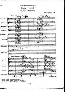 Partition Orchestral score, Piano Concerto, Op.114, Reger, Max