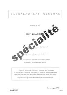 Mathématiques Spécialité 2001 Sciences Economiques et Sociales Baccalauréat général