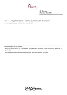 — Psychométrie : Par G. Bernyer, M. Reuchlin - compte-rendu ; n°1 ; vol.59, pg 271-274