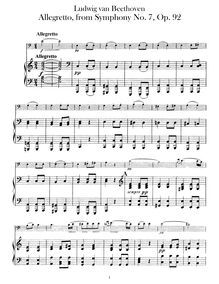 Partition de piano, Symphony No.7, A major, Beethoven, Ludwig van