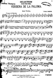 Partition violons II, La verbena de la Paloma, Bretón, Tomás