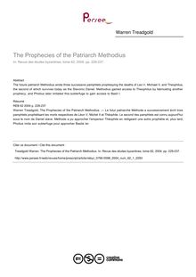 The Prophecies of the Patriarch Methodius - article ; n°1 ; vol.62, pg 229-237