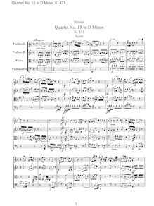 Partition complète, corde quatuor No.15, D minor, Mozart, Wolfgang Amadeus
