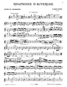 Partition violons I, Rhapsodie d Auvergne, Op.73, Saint-Saëns, Camille